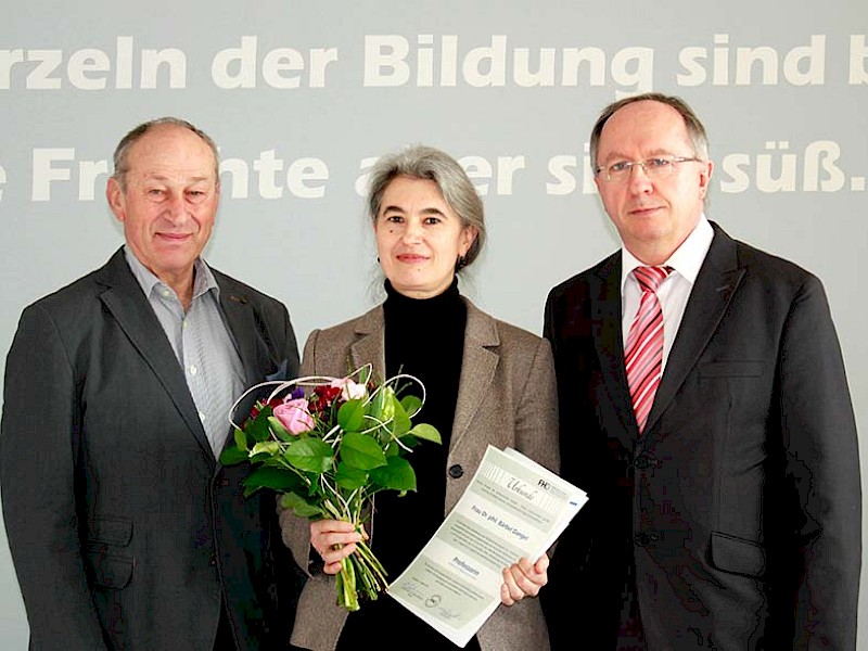 Prof. Dr. Ralph Großmann (Rektor), Prof. Dr. Bärbel Dangel, Dr. Manfred Adler (Kanzler) (v.l.n.r.)