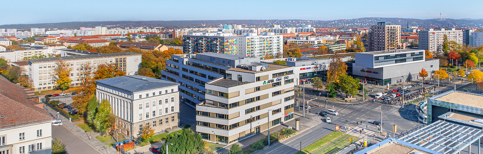 Campus Dresden aus der Vogelperspektive – zentrale Lage