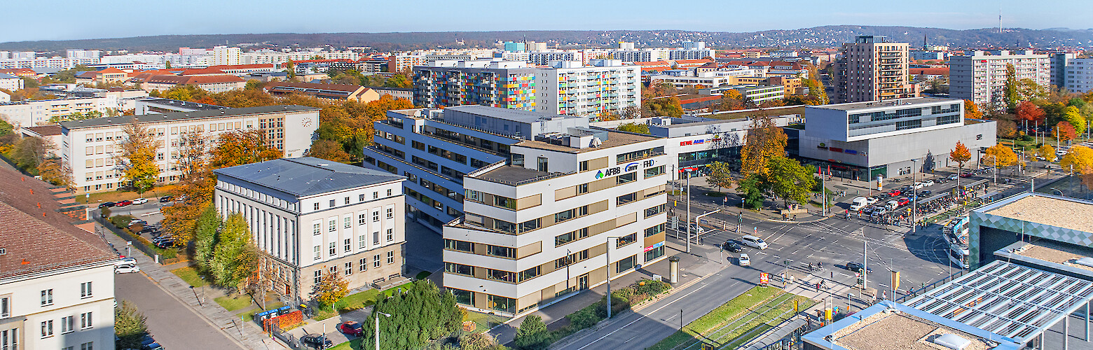 Luftaufnahme des Campus Straßburger Platz der Fachhochschule Dresden