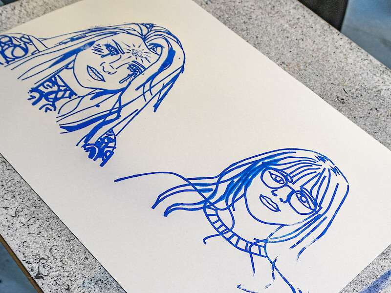 Zeichnung zweier Portraits für den Siebdruck