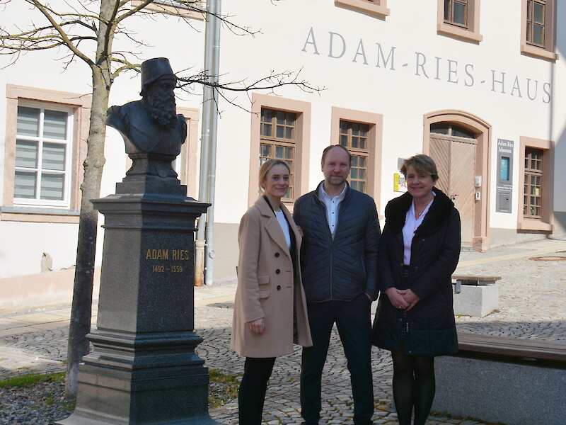 Mandy Daxecker, Marcel Rockstroh und Dr. habil. Heike Zimmermann-Timm am Adam Ries Haus